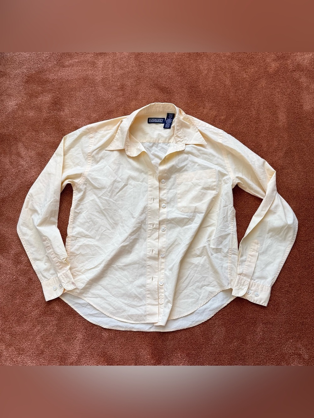 Lands' End Women's Cream Button-Front Long Sleeve Shirt